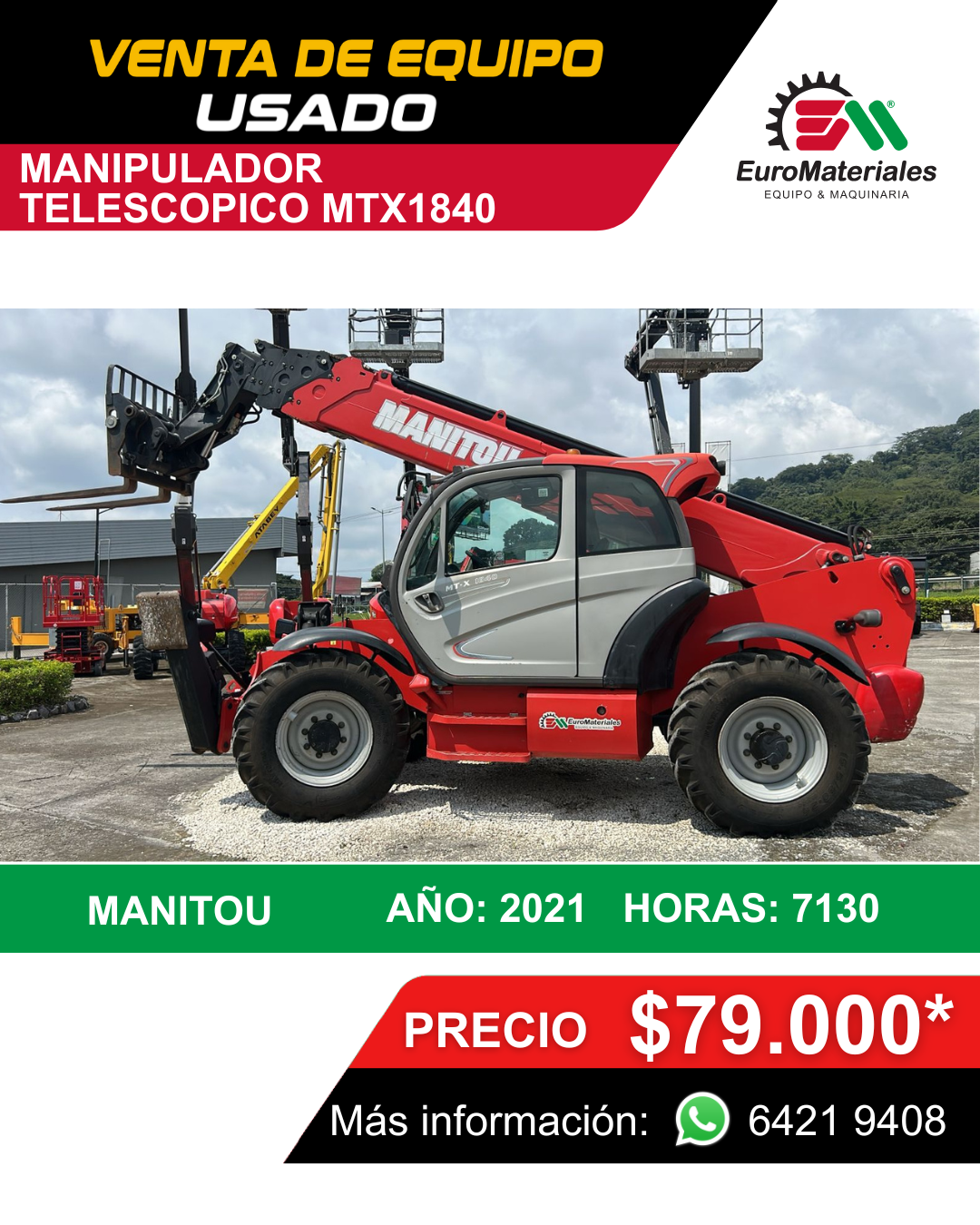 Mnaipulador Telescópico marca Manitou modelo MTX1840
