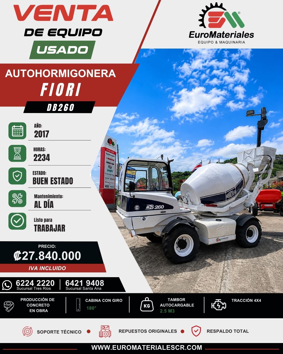 AUTOHORMIGONERA DB260 FIORI USADA AÑO 2017