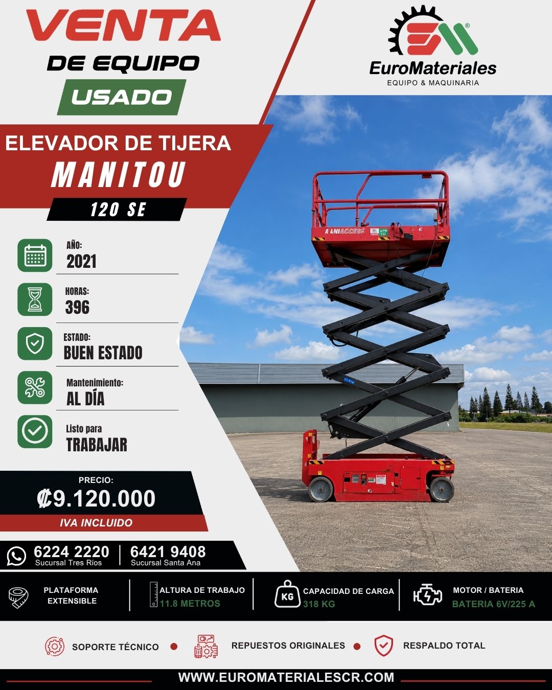 ELEVADOR DE TIJERA 120 SE USADO MANITOU AÑO 2021