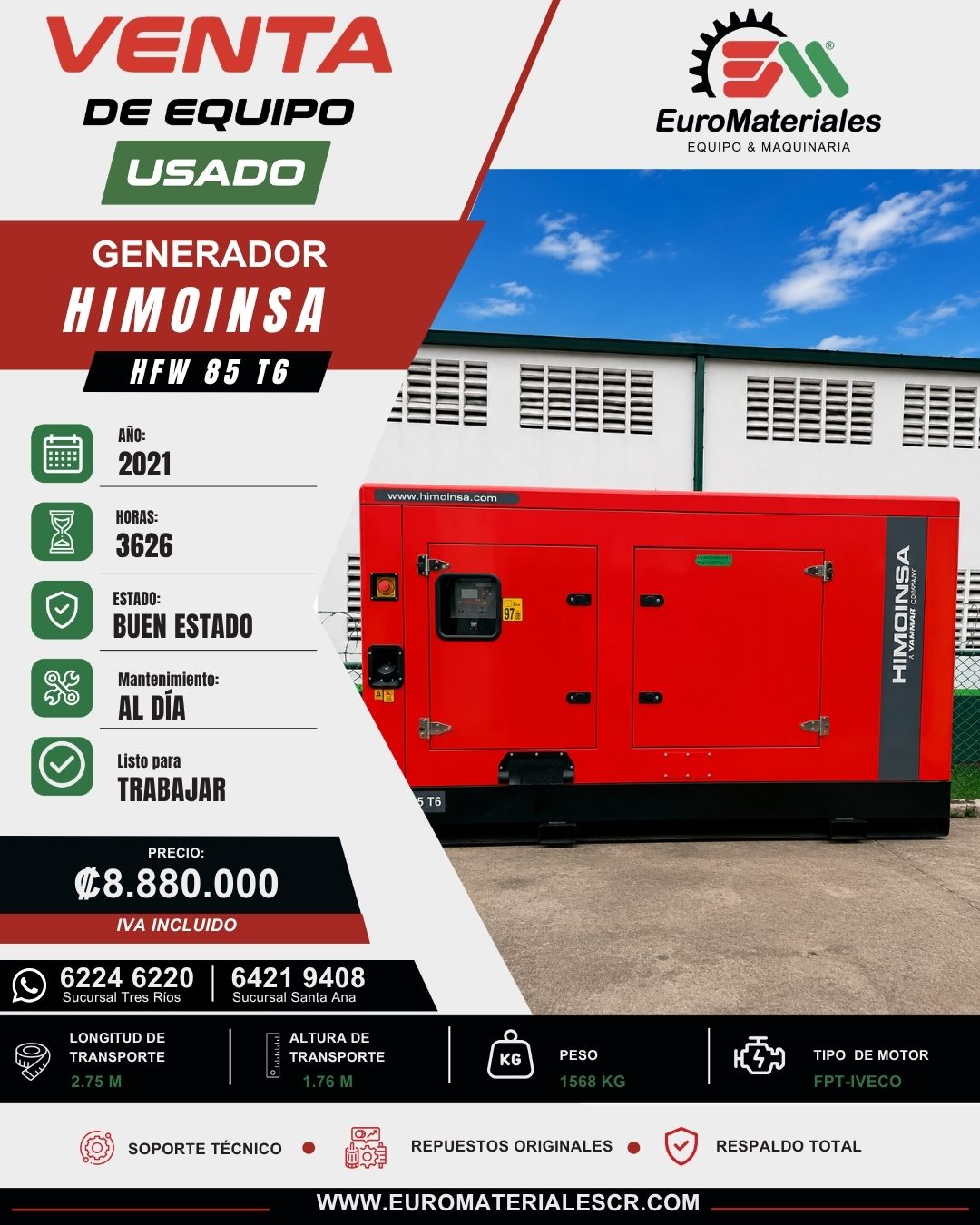 GENERADOR HFW 85T6 HIMOINSA USADO AÑO 2021