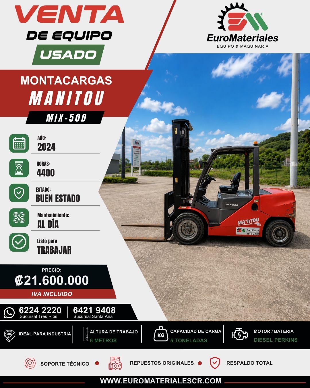 MONTACARGAS MIX50D MANITOU USADO AÑO 2024