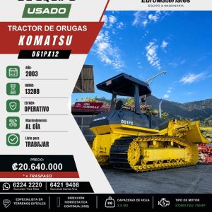 TRACTOR DE ORUGAS D61PX12 KOMATSU USADO AÑO 2003
