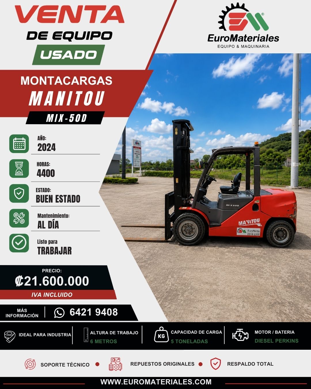 MONTACARGAS USADO MANITOU 2024