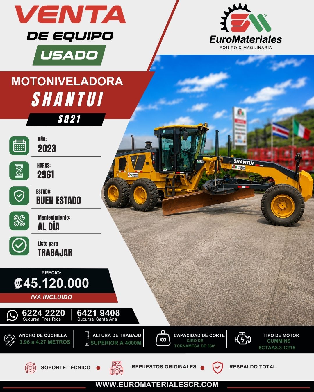 MOTONIVELADORA SG21 SHANTUI USADA AÑO 2023