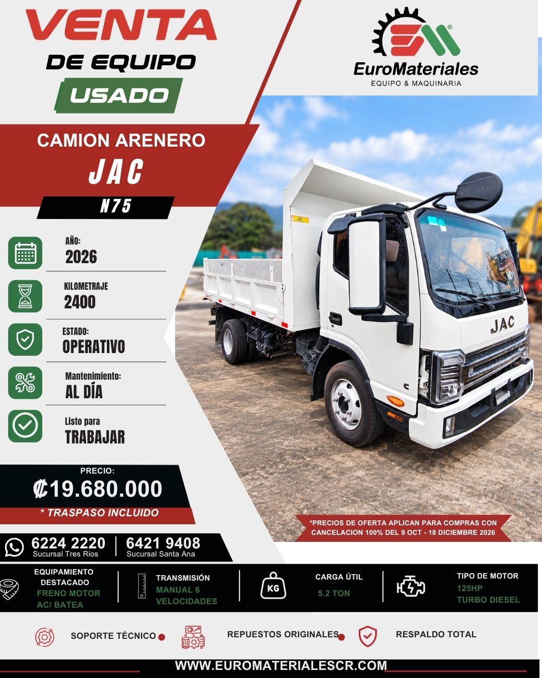 CAMION ARENERO USADO N75 JAC 2026