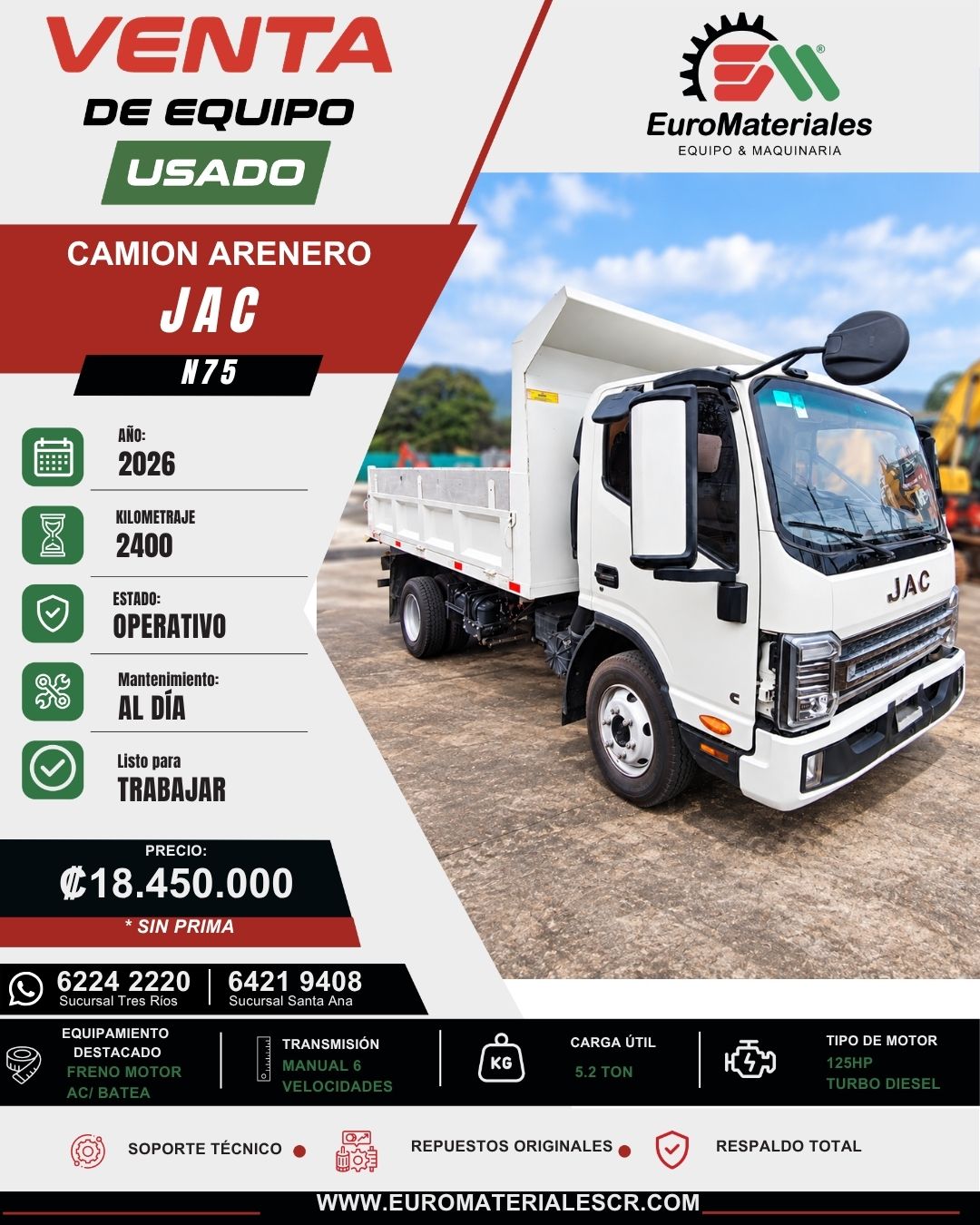CAMION ARENERO USADO JAC N75
