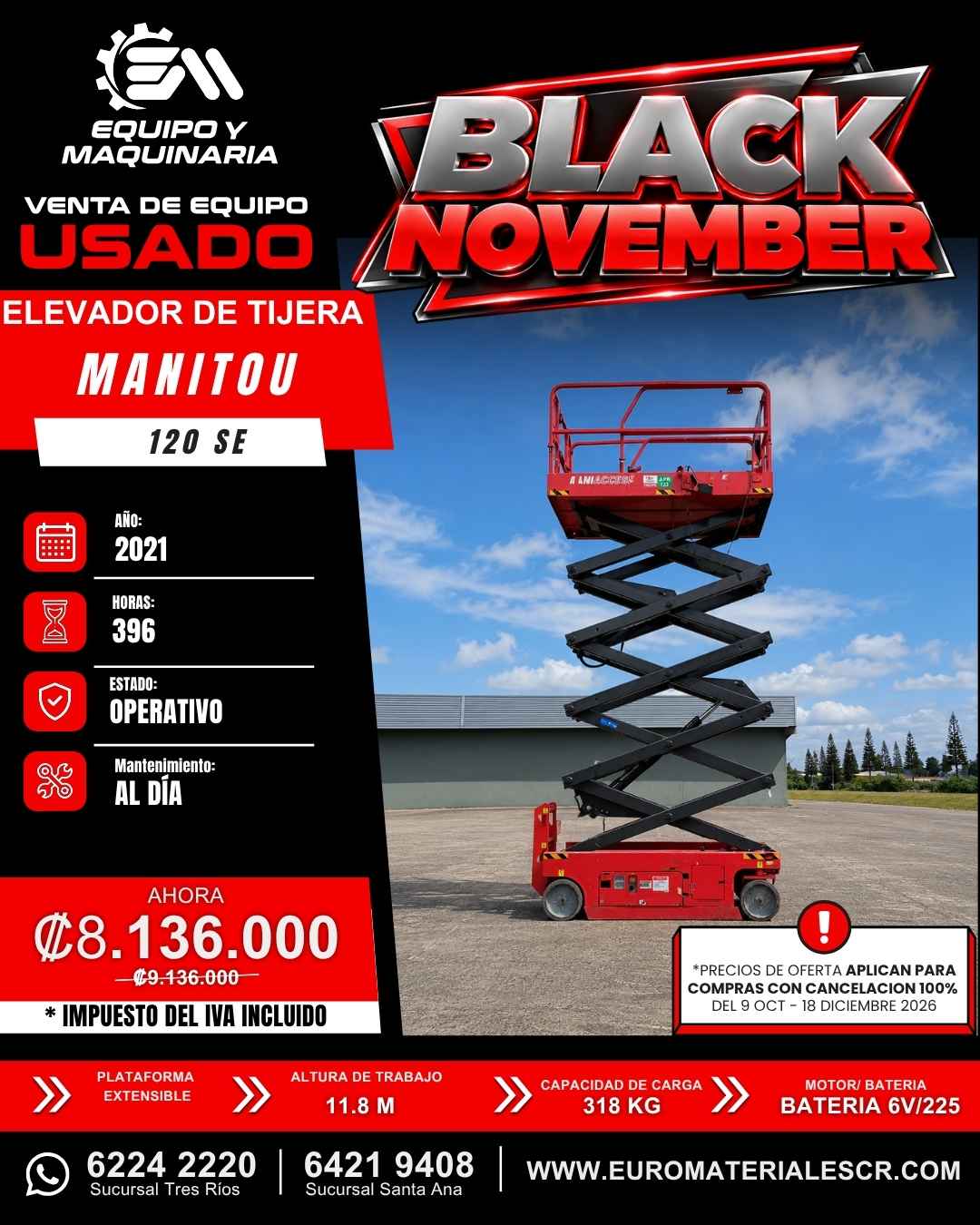 ELEVADOR DE TIJERA USADO MANITOU 120 SE 2021