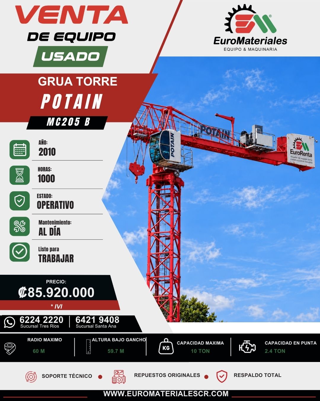 GRUA TORRE MC205B POTAIN USADA