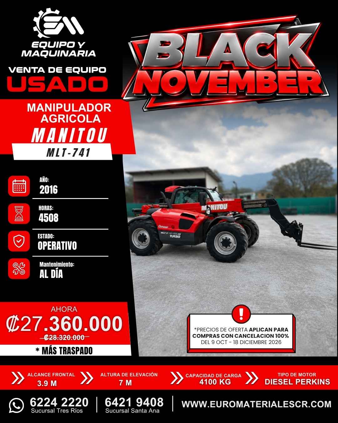 MANIPULADOR AGRICOLA USADO MANITOU MLT-741 2016